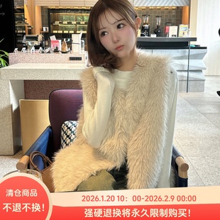 C11031日单GL秋冬新款圆领单排挂扣宽松保暖女甜美气质毛毛马夹