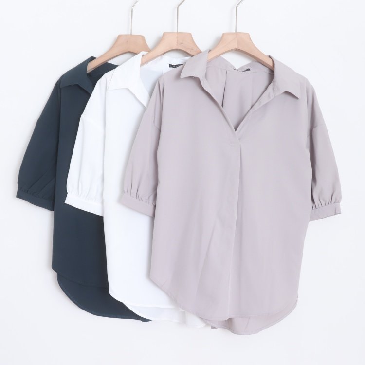 D15039日单客供料V领套头宽松显瘦好搭配女多色气质通勤短袖衬衫
