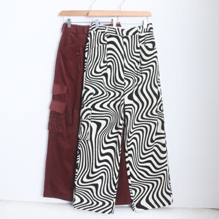 D170115日单贵牌客供料挂扣高腰宽松长裤 女休闲纯棉灯芯绒直筒裤