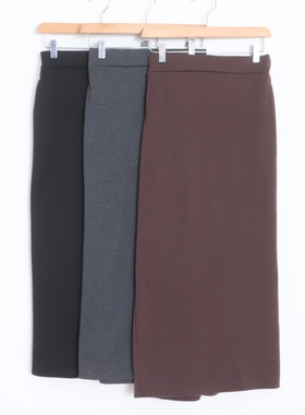 D08050日单秋冬新款通勤气质后松紧高腰H型长裙女加绒开叉半身裙