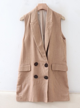 B04079客供料双排扣西装领微宽松显瘦好搭配女纯色气质麻棉马夹