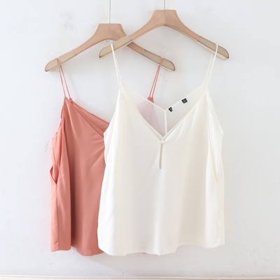 B06019夏季新款日系客供料前后V领套头女微宽松气质雪纺吊带背心
