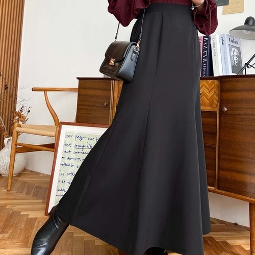 D03042日单新款松紧高腰显瘦鱼尾裙女纯色甜美优雅气质长款半身裙