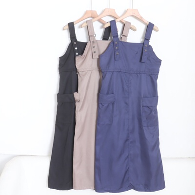 D090126日单客供料微宽松腰抽绳好搭配女气质休闲可调节长背带裙