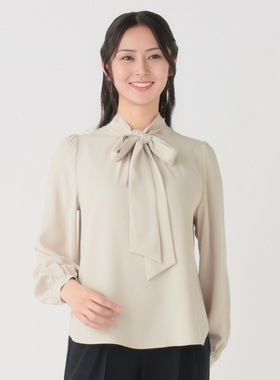 D13028日单新款客供料单排扣有领带可拆女纯色通勤气质长袖衬衫