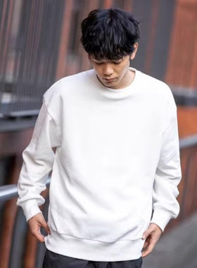 D05043日单秋款通勤圆领宽松显瘦中性纯色印花加薄绒保暖休闲卫衣