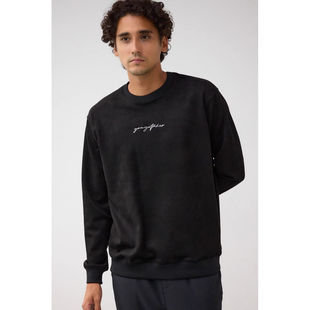 D11090日单客供料螺纹圆领套头宽松男式纯色休闲麂皮绒长袖卫衣