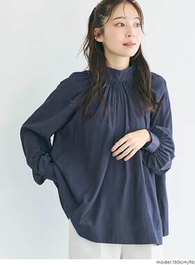 A17031日单新款后系带圆领套头宽松显瘦女纯色甜美气质长袖衬衫