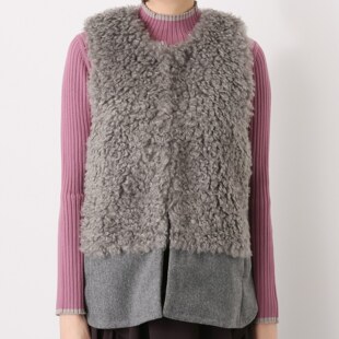 D03029日单秋冬新款贵牌挂扣V领显瘦保暖女毛毛呢子拼接中长马夹