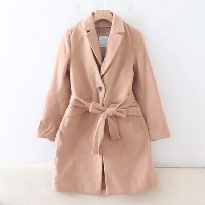 D02032日单秋冬款V*S西装领可脱卸显瘦女气质有腰带中长呢子外套