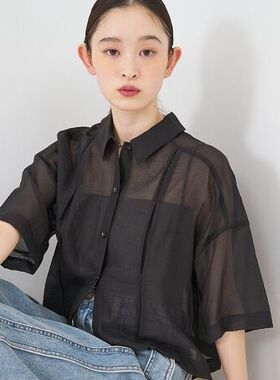 A04093日单7150日元夏季新款客供料单排扣女纯色轻薄气质短袖衬衫