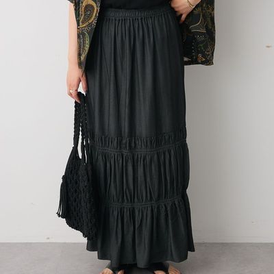 C03022日单秋新款客供料松紧高腰显瘦女纯色气质优雅长款半身裙