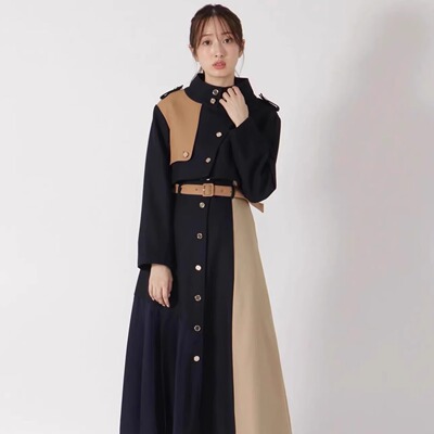 B02015日单贵牌新款A字系腰带短外套+连衣裙两件套