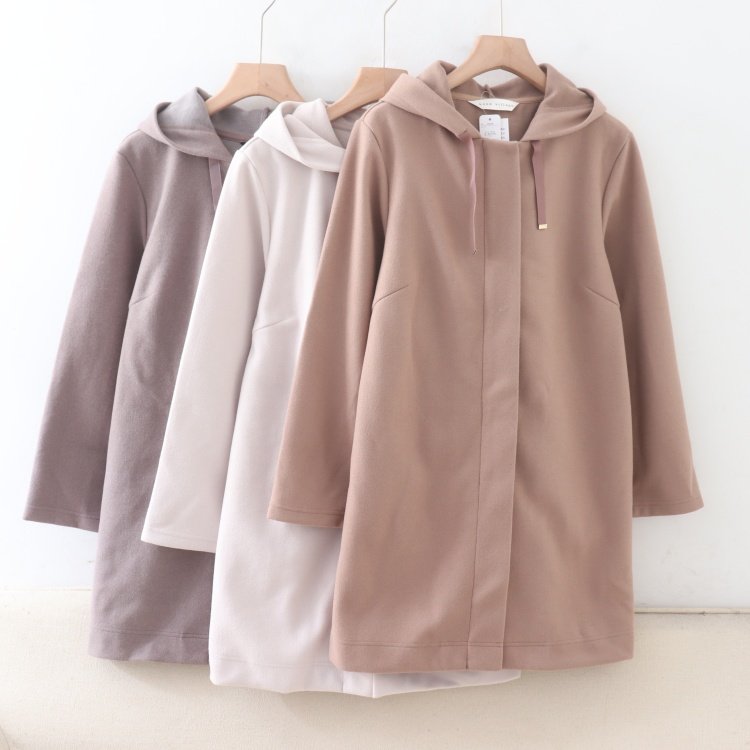D01030日单秋冬款客供料拉链宽松女气质通勤连帽中长款呢子外套