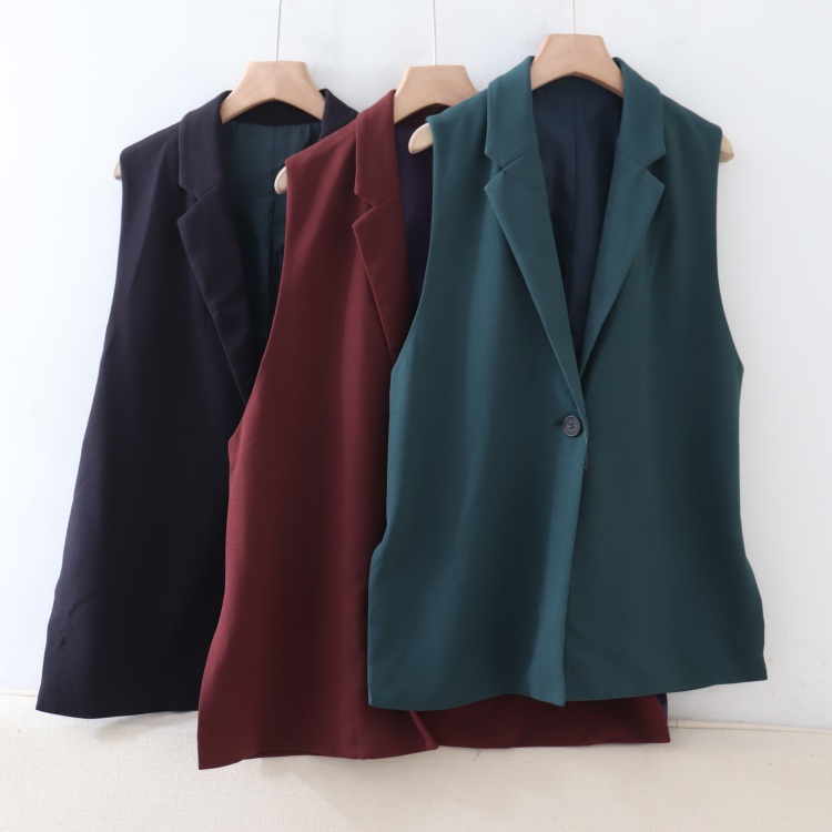 B040110日单新款客供料单粒扣西装领宽松显瘦女纯色气质通勤马夹