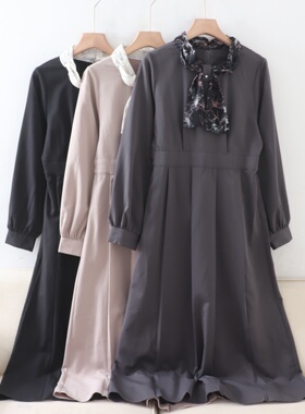 C07088日单秋新款客供料后纽扣微宽松显瘦松紧腰女气质长袖连衣裙