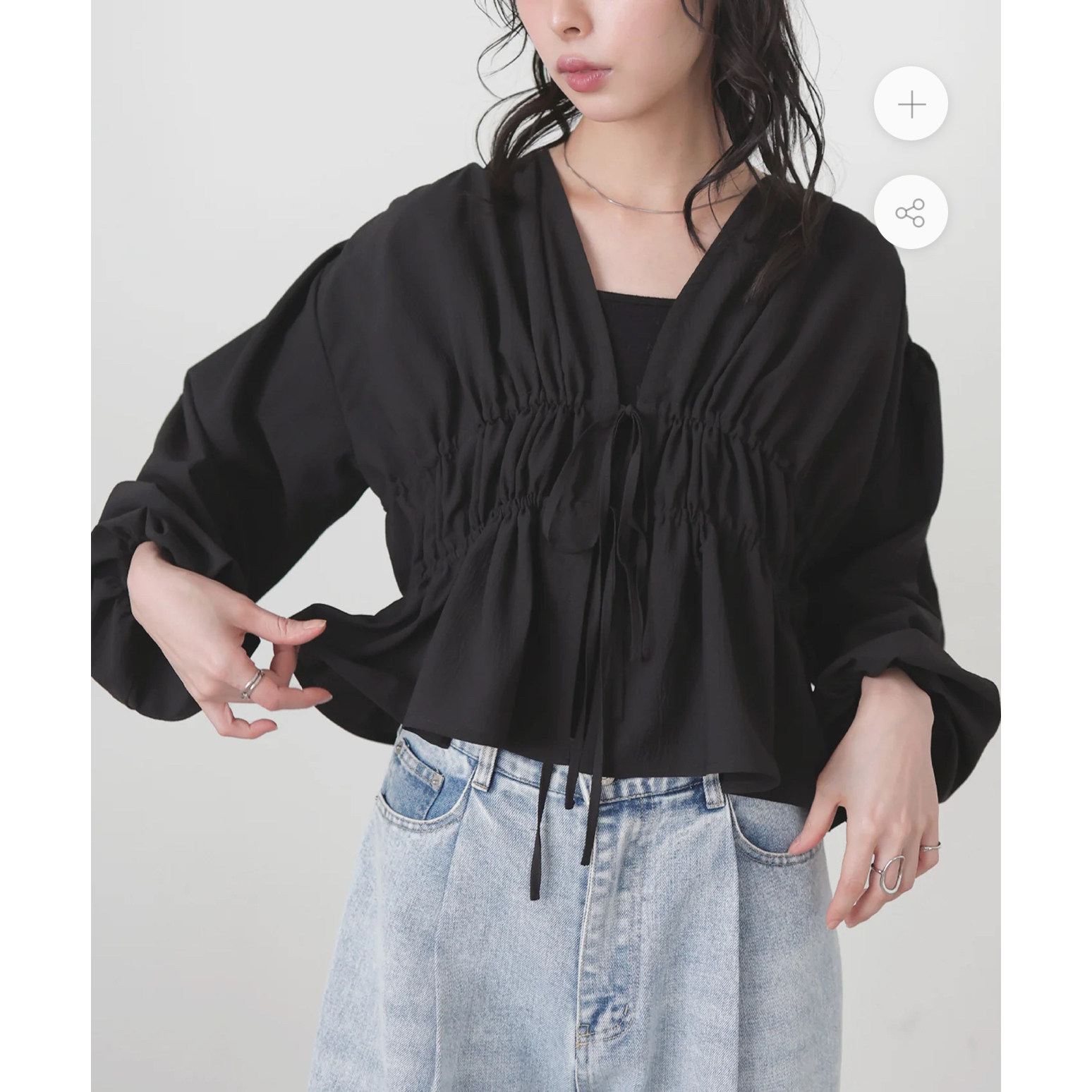 D16001日单新款门禁抽绳系带V领套头宽松女纯色甜美气质长袖衬衫