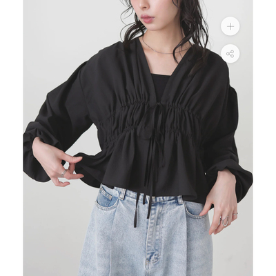 D16001日单新款门禁抽绳系带V领套头宽松女纯色甜美气质长袖衬衫