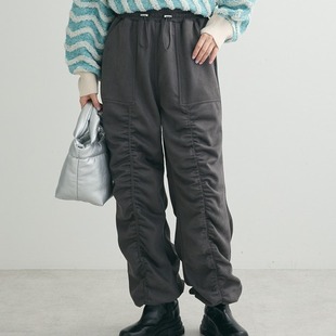 褶皱休闲裤 B060120日单秋新款 客供料抽绳松紧高腰宽松显瘦女工装