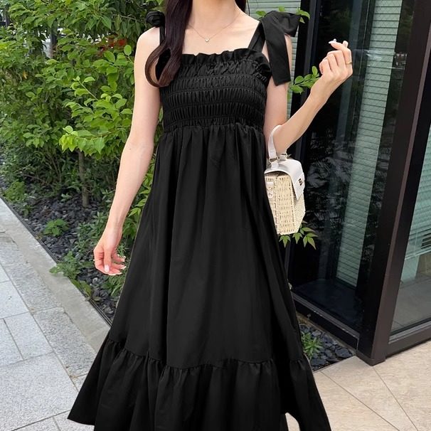 A080102日单夏新款GL弹力松紧A子裙女多色入甜美气质可调节吊带裙