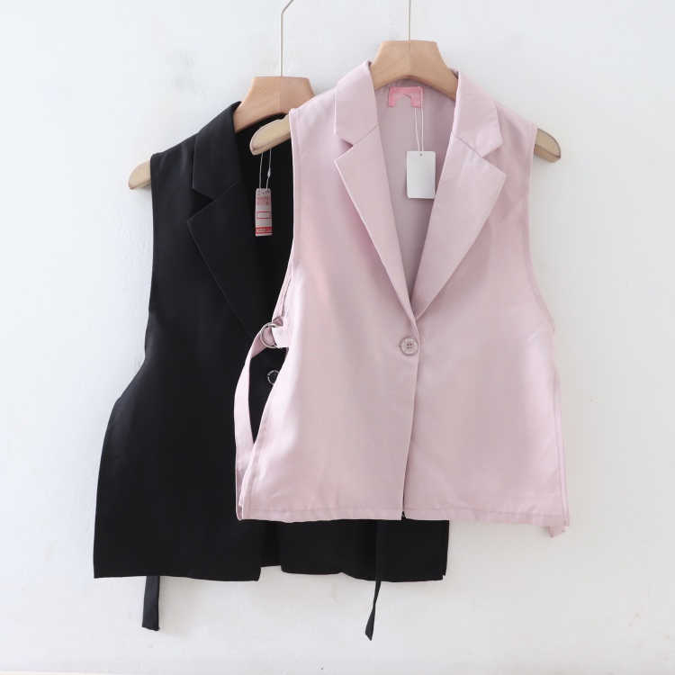 B07057日单客供料单粒扣西装领微宽松休闲好搭配中大女童纯色马夹