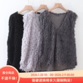 D01069日单秋新款 客供料V领套头宽松保暖女纯色通勤气质毛毛马夹