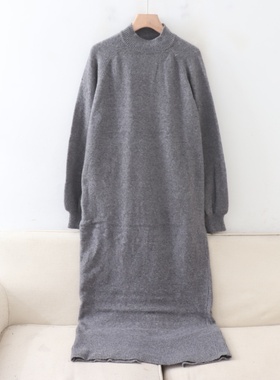D01052日单客供料秋冬新款日系圆领套头宽松显瘦长裙女毛线连衣裙
