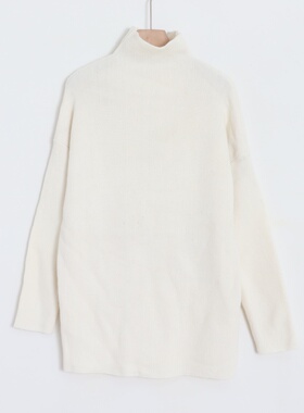 D04010日单秋冬新款日系高领套头宽松保暖女通勤简洁纯色中长毛衣