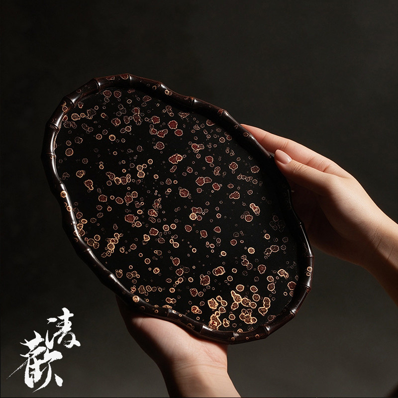 清欢丨天然手工楠竹大漆茶盘 办公室家用精致高档干泡茶台一人用
