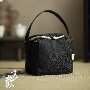 清欢丨中式布艺一壶三杯茶事锦缎收纳包 户外便携旅行茶具收纳袋