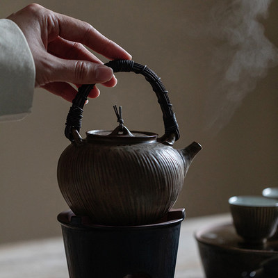 清欢丨日式陶艺作家藤编煮茶壶 明火碳火电陶炉 烧水壶手工茶壶