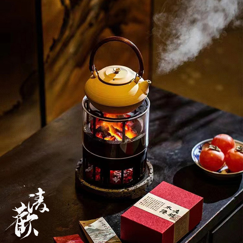 清欢丨日式观火炭炉精铁炭炉带玻璃罩家用茶室桌面明火煮茶炉防爆
