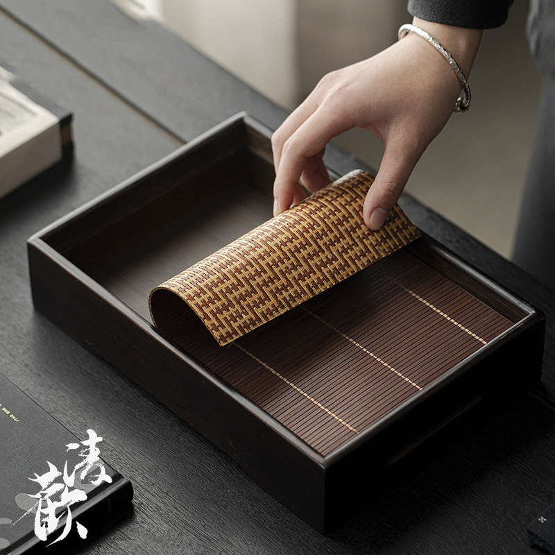 清欢丨中式藤编隔热垫家用实木小茶盘 竹制干泡茶盘茶托茶道配件
