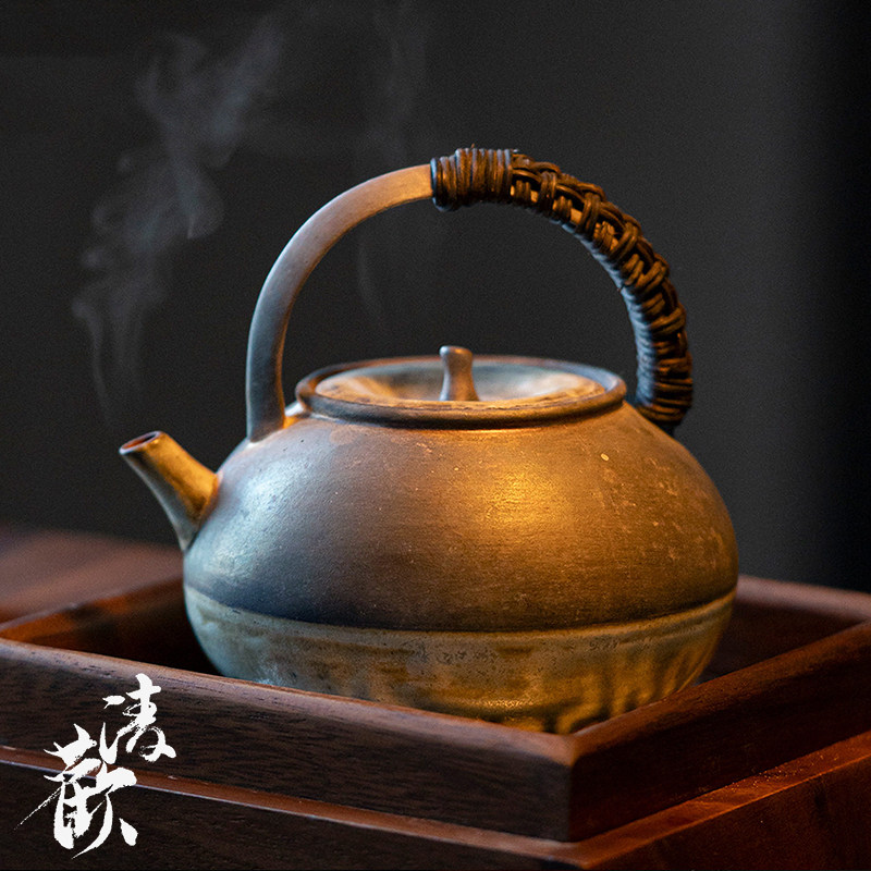 清欢丨日式银装素裹李朝白藤编提梁煮茶壶电陶炉家用围炉烧水壶
