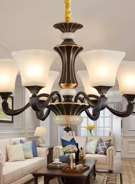 美式锌合金灯欧式玉石大气客厅灯简欧灯饰中式餐厅灯卧室复古黑色