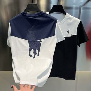 寬松大碼 撞色刺繡純棉短袖 新款 網(wǎng)紅同款 男女拼接圓領(lǐng)2025夏季 T恤