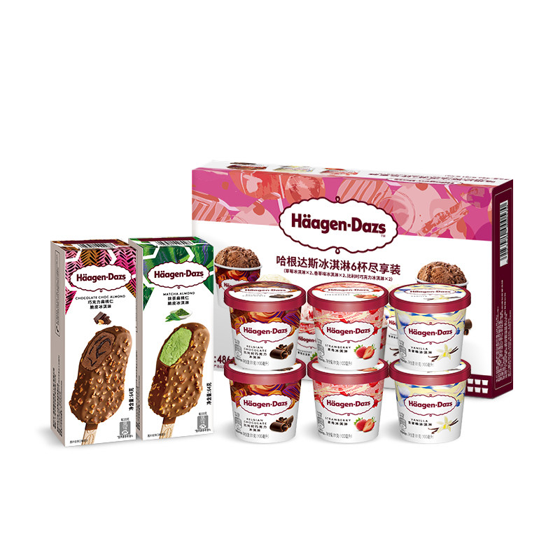 哈根达斯冰淇淋小杯脆皮条组合草莓巧克力味189元