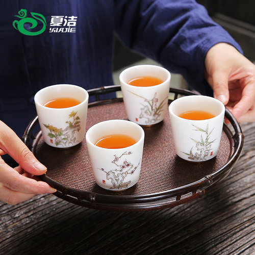 素烧功夫品茗杯羊脂玉瓷白瓷茶杯定制刻字私人订制陶瓷单个主人杯