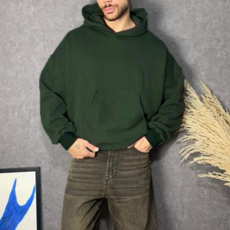 2025秋季新款欧美跨境亚马逊潮牌高街宽松纯色美式男装连帽卫衣