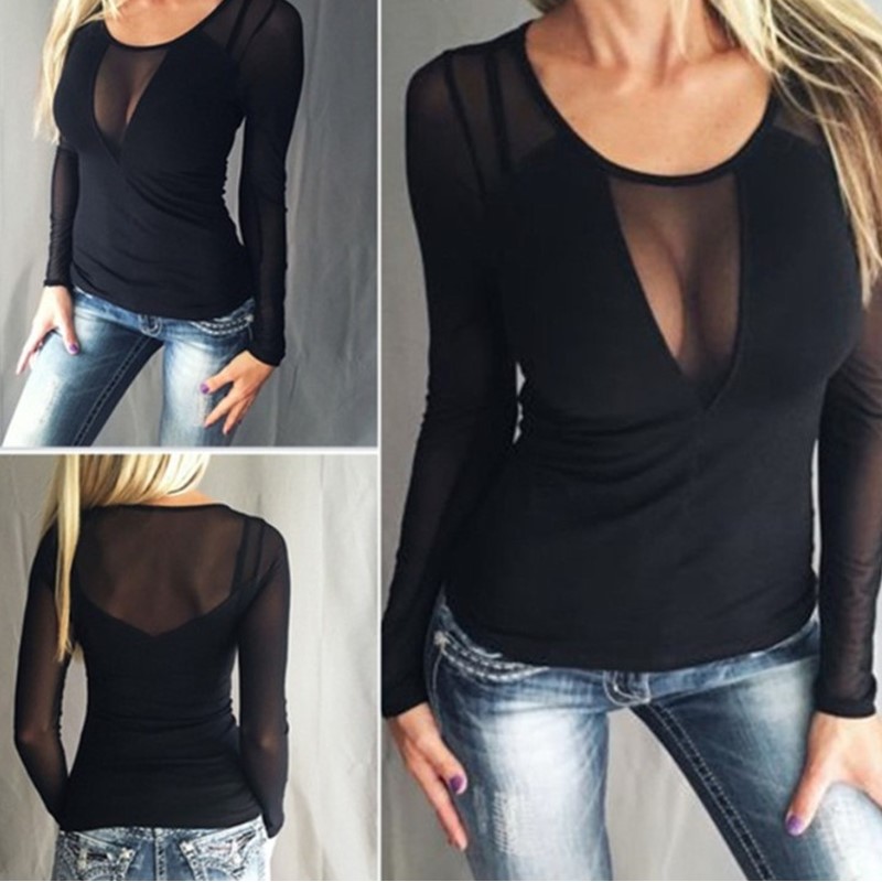 ladies sexy blouse long sleeve mesh hallow women top shirt在类目 女装/女士精品, T恤中 - 来自Buy2taobao.com提供专业的淘宝代购服务