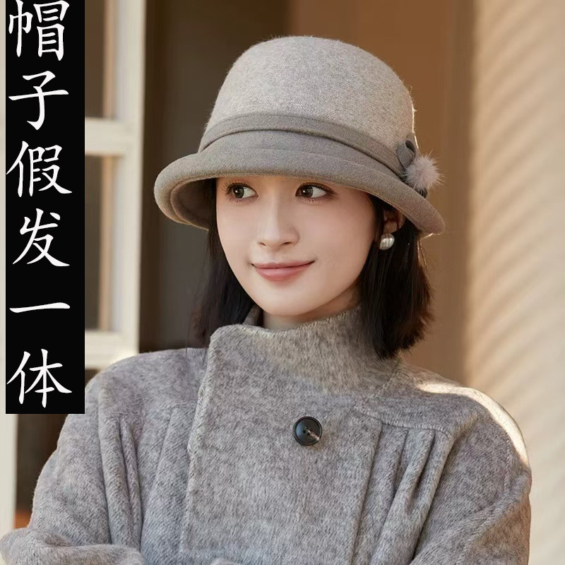 帽子假发一体式渔夫帽女秋冬季保暖英伦盆帽休闲百搭优雅小礼帽,美发护发/假发,日常整顶假发,淘宝优惠券,粉丝福利购,淘宝优惠卷