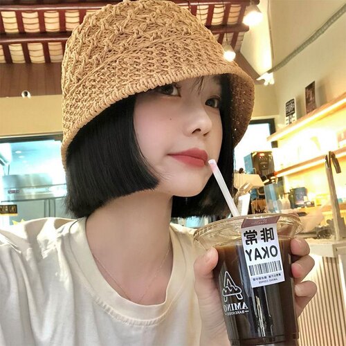 夏季镂空渔夫帽子假发一体