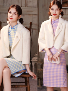 2025秋冬新款搭配旗袍外套气质年轻款百搭短款修身外搭水貂绒上衣