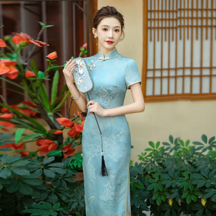 真丝旗袍年轻款高端气质长款改良版桑蚕丝连衣裙日常宴席2026夏新