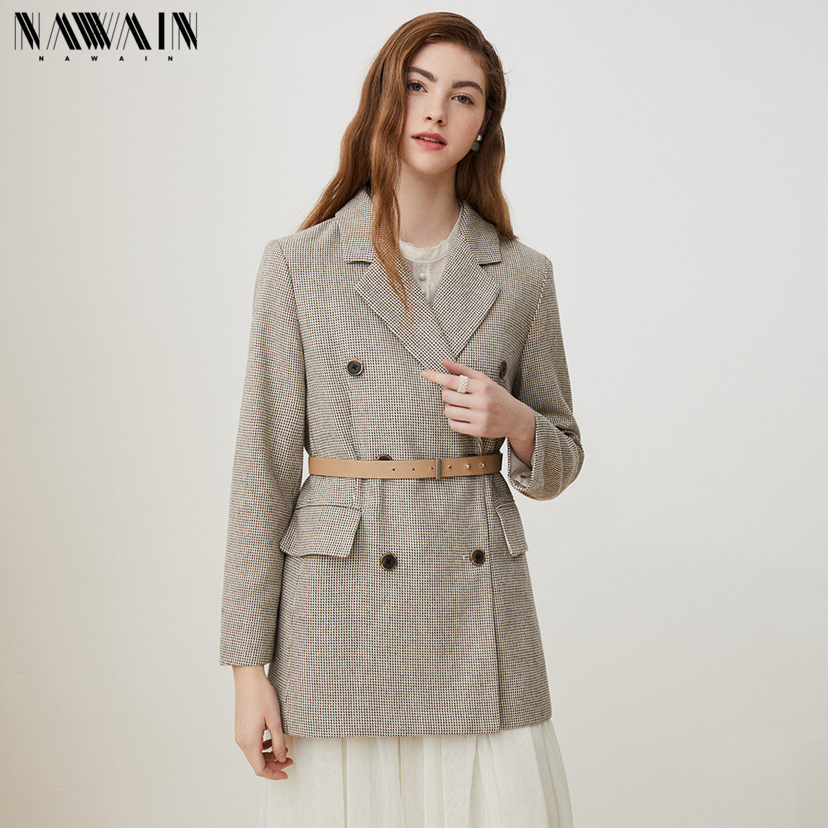NAWain/纳纹小西装外套女中长款2020春新款修身显瘦通勤休闲西服