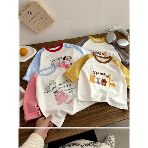 【定制】儿童t恤纯棉棉男童上衣长袖单件女宝a类纯棉衣服卡通潮童
