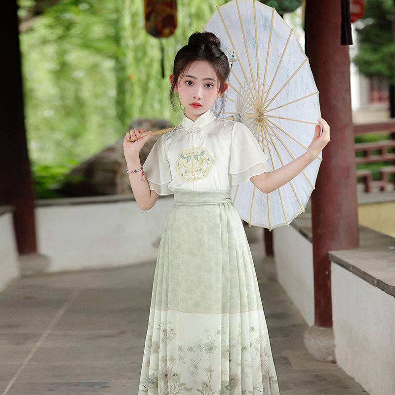 女童唐装汉服马面裙夏季2026新款中大童国风古装新中式半身裙套装