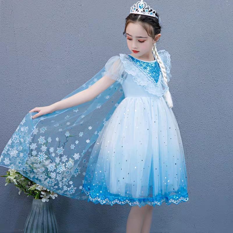 2024女童春秋儿童冰雪奇缘连衣裙中大童裙子夏款爱莎公主裙