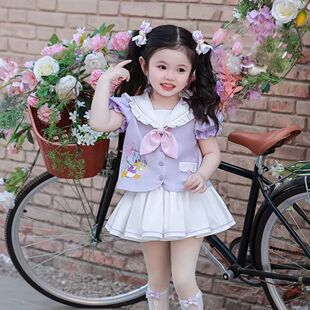 女童蓬蓬裙套装鸭子水手服套装夏日宝宝学院风jk卡通动漫两件套潮