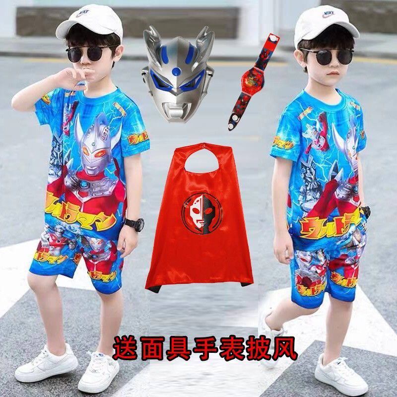 奥特曼男童夏季衣服小男孩夏天短袖套装速干透气T恤儿童帅气卡通